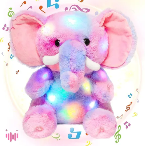 Vista 9 de Hopearl Elefante de peluche con luces LED, flexible, con luces de noche que brillan en la oscuridad, para festival, cumpleaños, niños pequeños