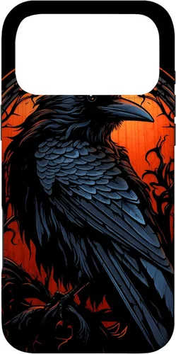 Vista 22 de Funda estética oscura para iPhone 17, diseño de cuervo gótico, diseño de pájaro de cuervo y pájaro oculto