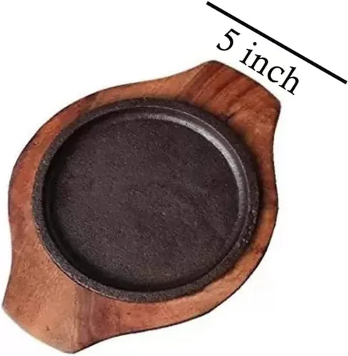 Vista 3 de Tippan top - Plato pequeño para servir postre Brownie Sizzler bandeja con base de madera, 5 pulgadas (4 piezas)