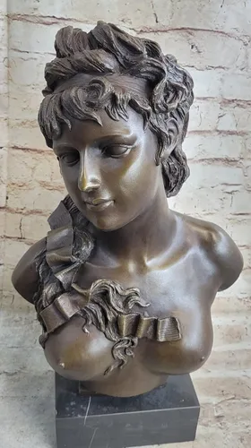 Vista 2 de EUROPEAN BRONZE Estatua de busto de bronce desnudo femenino victoriano europeo americano escultura mujer niña obra de arte brillante regalo