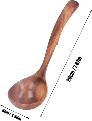 Vista 7 de Cuchara de madera con mango largo, cuchara de teca de madera para servir profunda, gachas de avena para cocinar cocina, acabado suave, textura