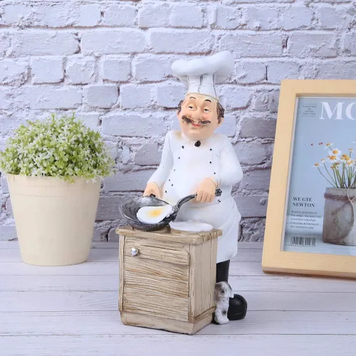 Vista 3 de Oumefar Estatua de chef de resina, adorno decorativo de cocinero, decoración de cocina, figura coleccionable para el hogar, cocina, restaurante