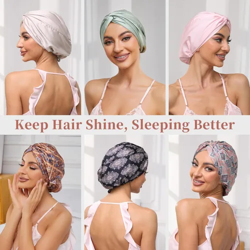 Vista 66 de Gorro de satén de seda ajustable para envolver el cabello para dormir, gorro de dormir de doble capa, turbante nocturno para cabello largo y rizado