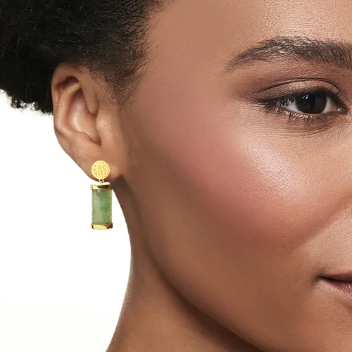 Vista 2 de Ross-Simons Pendientes colgantes de jade "Good Fortune" en oro de 18 quilates sobre plata esterlina, Gema, Jade