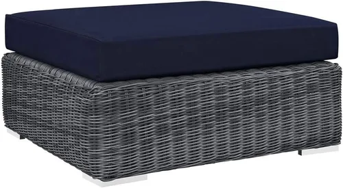 Vista 13 de Modway Summon - Otomana cuadrada de mimbre para patio al aire libre Sunbrella en lona toscana