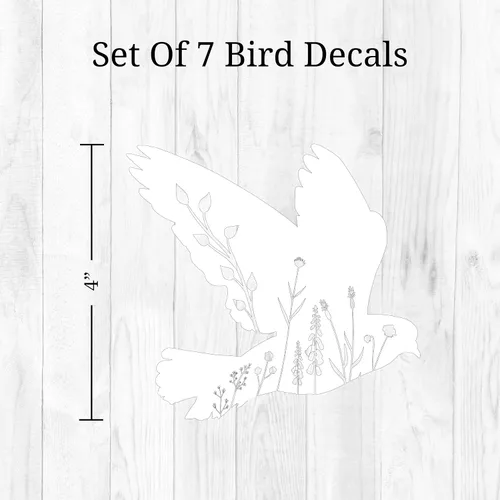 Vista 5 de Calcomanías de espejo de pájaro floral blanco – Calcomanías de vinilo elegantes y versátiles para espejos, paredes, puertas, ventanas, fáciles