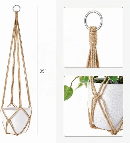 Vista 4 de Dahey Colgador de macramé para plantas de interior de 35 pulgadas Marrón