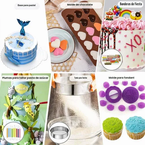 Vista 6 de Kit de decoración de pasteles, suministros para hornear Azul