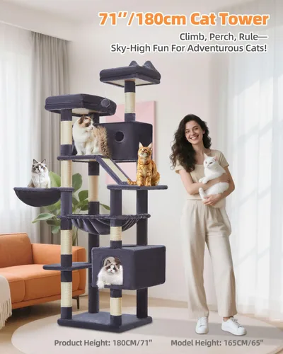 Vista 42 de Taoqimiao Árbol para gatos de 57.5 pulgadas, torre para gatos de interior para adultos, condominio extragrande para gatos, 8 postes rascadores