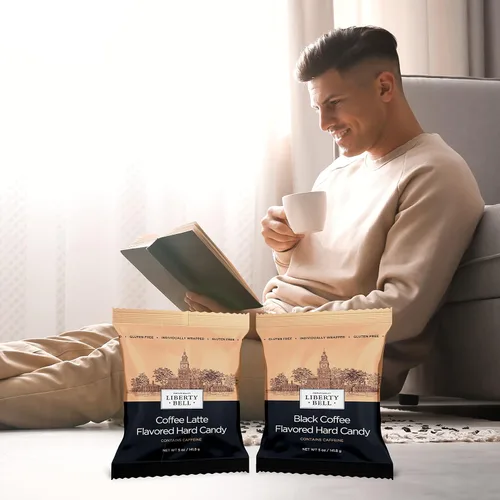 Vista 6 de Liberty Bell Coffee Latte - Caramelo duro con sabor a cafeína, envueltos individualmente, bolsa de 5 onzas