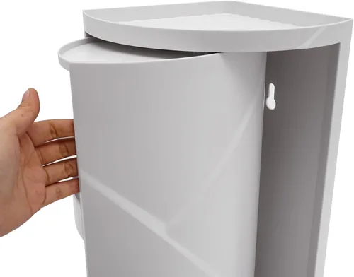 Vista 7 de Estantes de almacenamiento de mesa, estante organizador de escritorio de 3 niveles con puertas giratorias de 360°, estantes esquineros