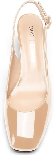 Vista 3 de WAYDERNS Zapatos de vestir de tacón bajo con hebilla y punta cuadrada de patente para mujer, zapatos de vestir lindos de 2 pulgadas