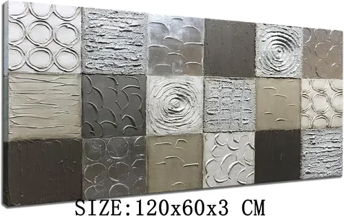 Vista 2 de Alenoss Pinturas Metálicas Abstractas 100% Hechas a Mano Lienzo Arte de Pared Textura Gruesa Única Superficie Áspera Pintura al Óleo Moderna 48x24