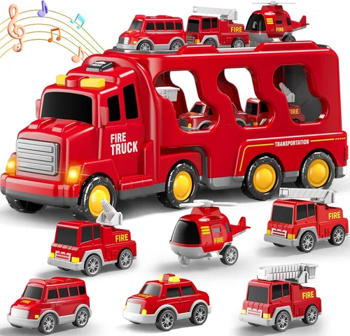 Vista 9 de Beby Buty Camiones de Construcción 5 en 1 para Niños de 3-5 años, Juguetes de Coches y Camiones para Niños Pequeños con Luz y Sonido, Incluye Grúa