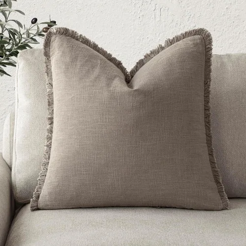 Vista 14 de Foindtower Fundas de almohada decorativas de lino con flecos, acogedora funda de cojín bohemia estilo farmhouse con borlas, funda de almohada