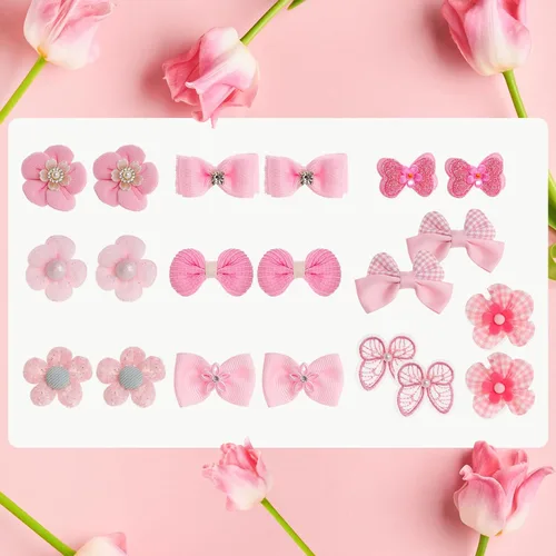 Vista 3 de 20 lazos para el pelo de perros pequeños color rosa claro, lazo para el pelo a granel con bandas de goma elásticas de encaje con diamantes