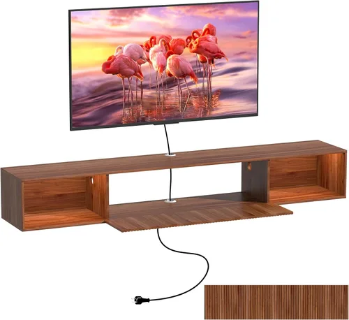 Vista 10 de Soporte de TV flotante de 55 pulgadas con luz LED, soporte de TV flotante montado en la pared, centro de entretenimiento flotante con almacenamiento
