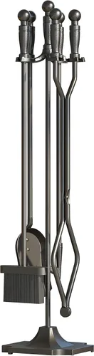 Vista 5 de Juego de herramientas de chimenea de hierro forjado negro, 5 piezas, para estufa de leña, pinzas de tronco, accesorios de chimenea de alta