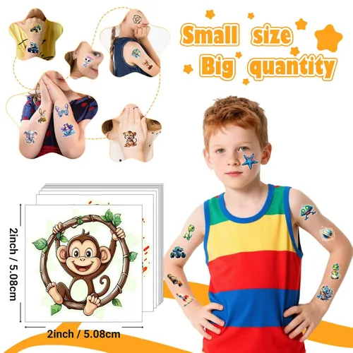 Vista 3 de Tatuajes temporales 3D que brillan en la oscuridad para niños, 117 unicornios, sirena, camión, dinosaurio, caricatura, animales, tatuajes falsos