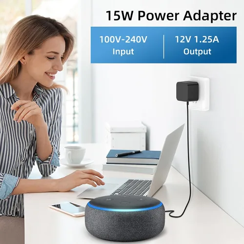 Vista 4 de Adaptador de corriente de 15 W compatible con Amazon Echo Dot de 3ª generación Echo Dot (3ª/4ª generación) con reloj Echo Dot Kids Edition Echo Show