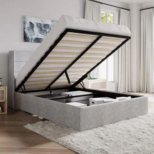 Vista 17 de SHA CERLIN Cama de Almacenamiento Elevable Tamaño Completo/Tapizada en Terciopelo/Cabecera Moderna Wingback/Marco de Cama Plataforma Negro