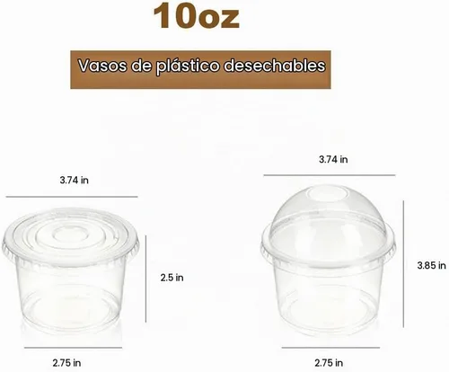 Vista 2 de 100 vasos de plástico desechables transparentes de 10 oz con tapas Tapas planas