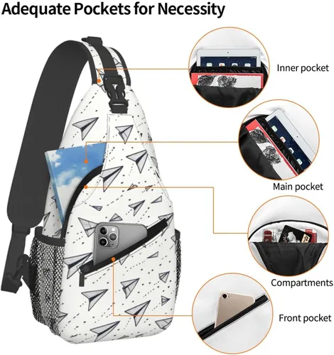 Vista 4 de Small Crossbody Bags for Women Men - Vintage Paper Airplane Print Adjustable Shoulder Bag Fanny Packs Belt Sling Bag Crossbody Purses Backpack for