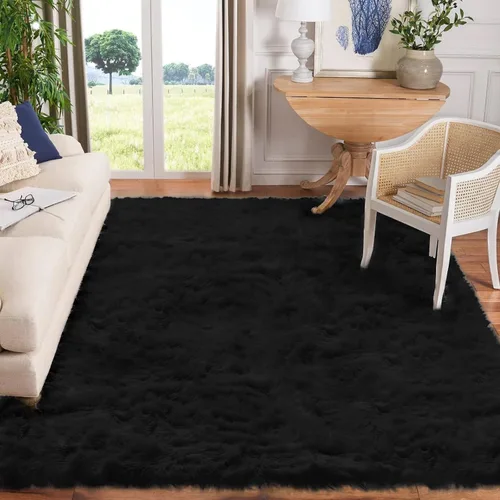 Vista 27 de Goolela Alfombra esponjosa de piel sintética para dormitorio, color marrón claro beige, 2 x 3 pies, alfombra de piel de oveja peluda y difusa