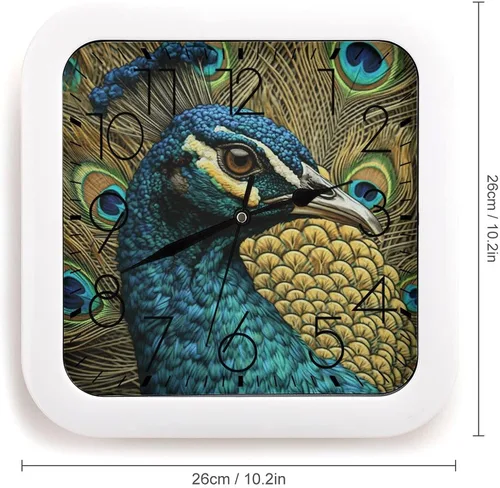 Vista 2 de 10" Square Modern Wall Clock,Animal Patterns Print Kitchen Clocks Wall Battery Operated,Silent Non Ticking Unique Funny Cute Wall Clock for Living