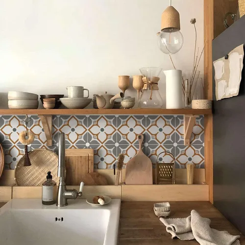 Vista 47 de Alwayspon 12 calcomanías de azulejos de pared retro florales mate para transferir, despegar y pegar, calcomanías de vinilo autoadhesivas