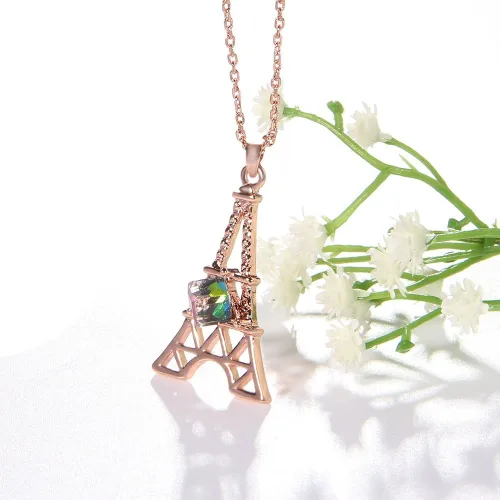 Vista 5 de Collar con colgante de torre Eiffel de París para mujer, chapado en oro rosaplatino