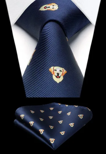 Vista 8 de HISDERN Corbatas para hombre clásicas divertidas corbatas para hombre, pañuelo de negocios de animales, corbata de bolsillo, juego cuadrado