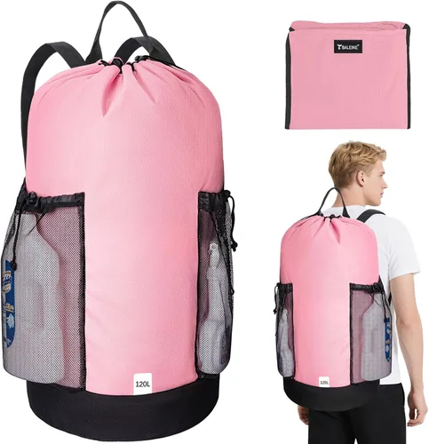 Vista 24 de BALEINE Mochila Bolsa de Lavandería de 120L, Tela Oxford 900D Bolsas Grandes de Lavandería de Viaje con Correas para el Hombro y 2 Bolsillos