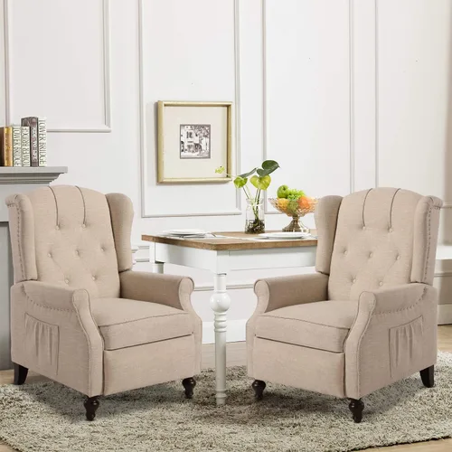 Vista 13 de Silla Wingback con masaje y calor, silla reclinable de tela copetuda, silla reclinable con respaldo de ala con control remoto, cojín acolchado