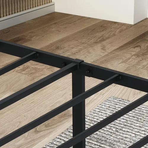 Vista 6 de Base de cama King de 12 pulgadas con cabecero, marco de cama de metal resistente con almacenamiento, base de cama de colchón no necesita somier