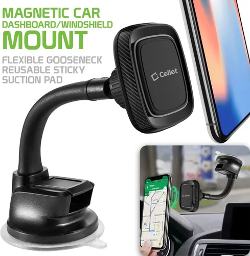 Vista 2 de Cellet Soporte universal para teléfono para el salpicadero y el parabrisas, soporte magnético para teléfono con cuello de ganso, compatible