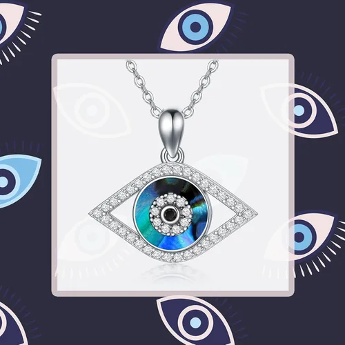 Vista 5 de PEIMKO Collar con dije de ojo turco de plata de ley 925, joyería de protección griega para mujer