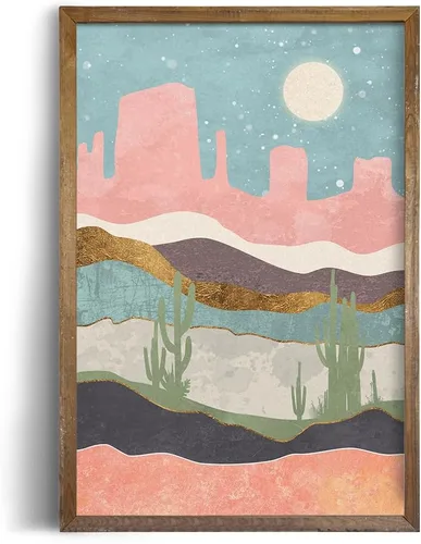 Vista 8 de Arte de pared del desierto del suroeste, impresiones de póster de color rosa pastel y verde azulado, decoración moderna de pared de montaña bohemia