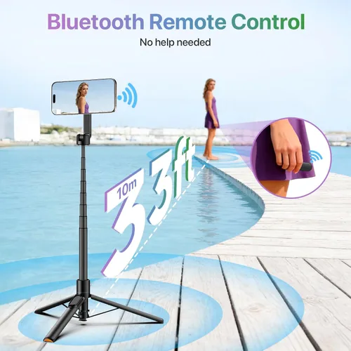 Vista 4 de Moman Trípode magnético para selfie stick de 13 a 66 pulgadas con soporte de despliegue automático, soporte magnético de aluminio portátil
