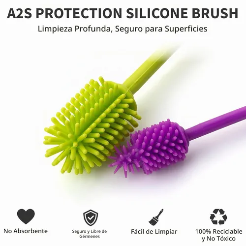 Vista 4 de A-Brush - Cepillo limpiador de botellas de silicona, juego de 2 piezas, flexible, mango largo, limpiador de botellas de agua, cepillo para pezón
