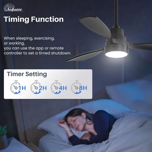 Vista 3 de Sofucor Ventilador de techo inteligente de 48 pulgadas con luces y control remoto/aplicación, compatible con Alexa/Google, ventilador de techo