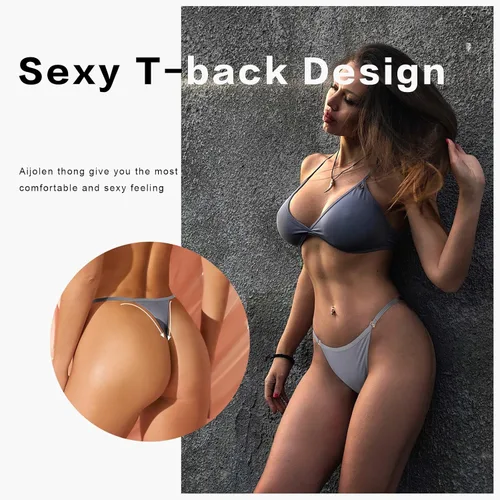 Vista 3 de Aijolen Tangas de algodón para mujer, tangas con espalda en T, tiro bajo, con diamantes de imitación, paquete múltiple