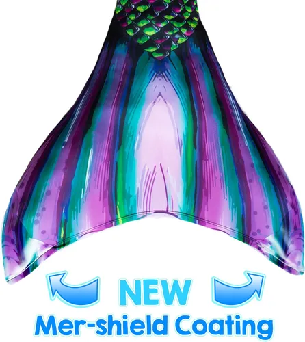 Vista 2 de Cola de sirena y monoaleta para nadar con protección de punta MER-Shield, tamaños infantiles