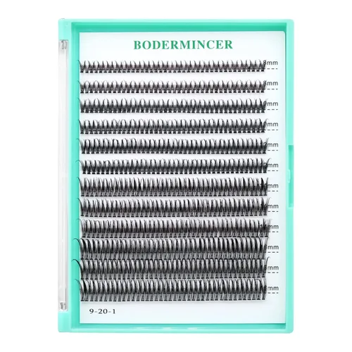 Vista 10 de Bodermincer 120 piezas de 0.004 in de grosor hechas a mano, cola de pez, pestañas postizas gruesas, naturales, largas, negras, individuales