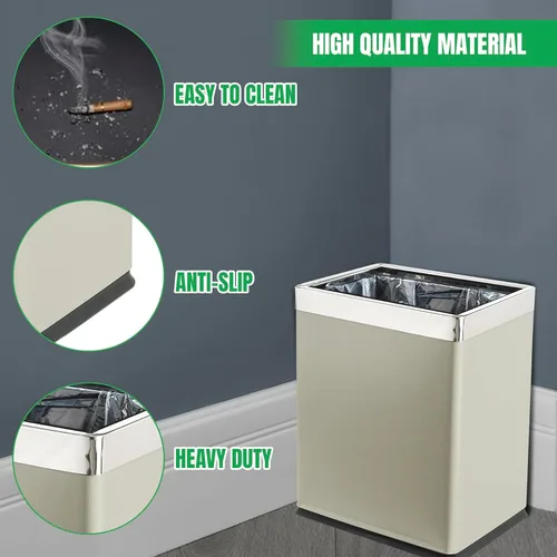 Vista 4 de Cubo de basura de metal con parte superior abierta "Invisi-Overlap", papelera de oficina pequeña, decoración moderna del hogar, forma rectangular