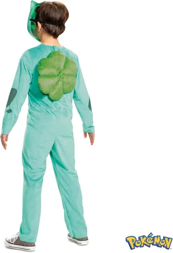 Vista 3 de Disguise Disfraz de Pokemon Bulbasaur para niños, traje de personaje clásico para niños, talla S (4-6), verde (105459L)