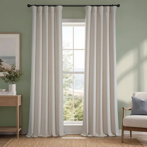 Vista 64 de HPD Half Price Drapes - Cortinas de lino sintético para sala de estar (2 paneles) - 100 pulgadas de ancho x 84 pulgadas de largo - Cortinas