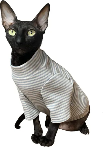 Vista 2 de Jersey de gato con manga larga y rayas grises claras, Gris
