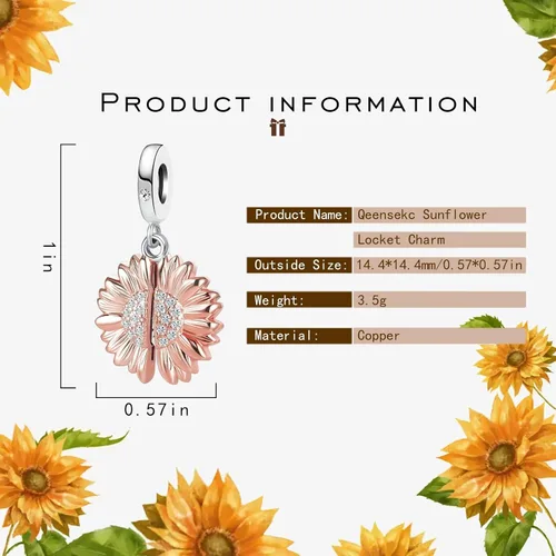 Vista 3 de You are My Sunshine - Abalorio de girasol para pulseras Pandora con cuentas colgantes para mujer