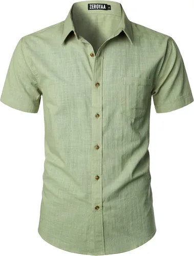 Vista 30 de ZEROYAA Camisas casuales de algodón ligero con botones para hombre aguamarina (Aqua Sky)